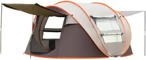 Tents for Camping with Porch, Automatic Instant Family Camping Tent 2 Second Setup Pop Up Tent - 2 Big Doors and 2 Mesh Windows (Color : Orange, Size : 3~4 Person)
