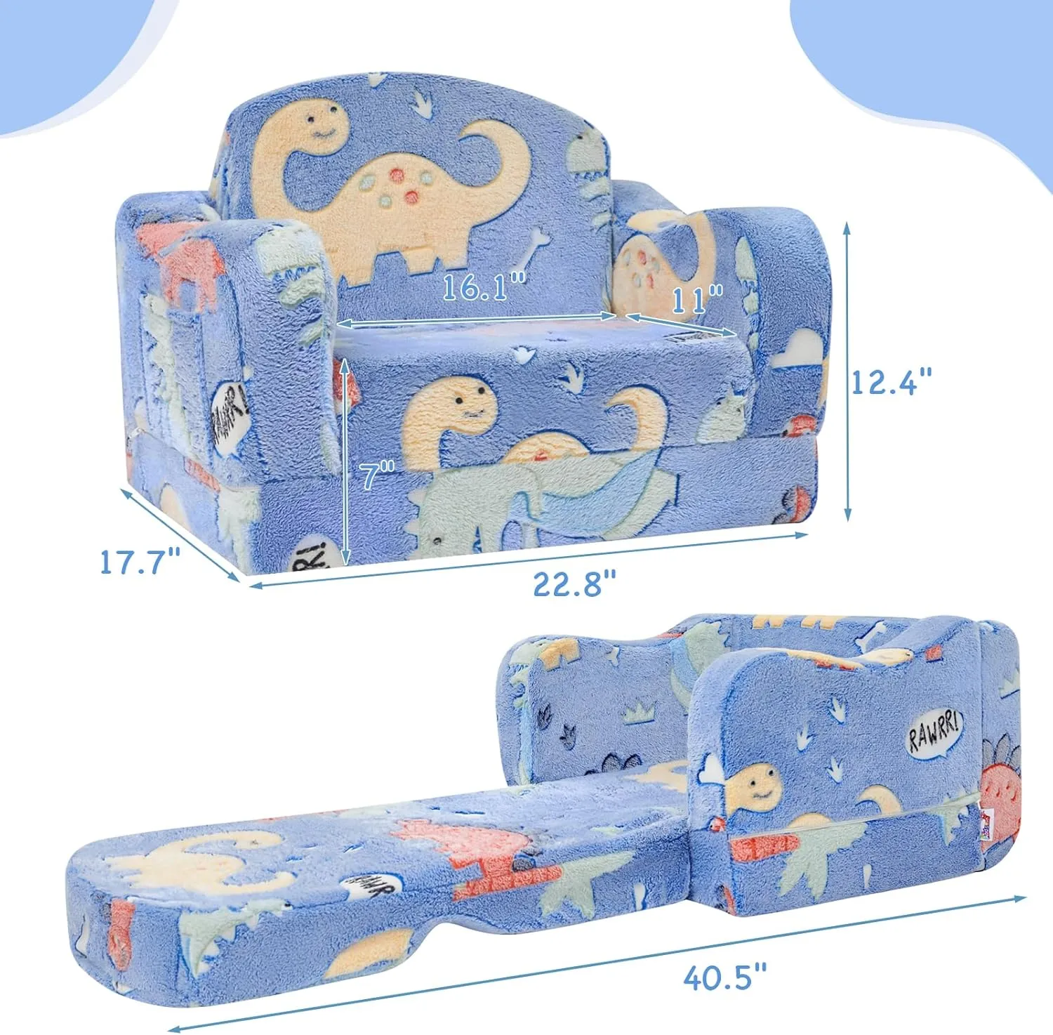 Thick Comfy Toddler Chair and Couch for Kids,2-in-1 Soft Plush Fold Out Sofa for Children,Convertible Couch to Lounger for Toddler