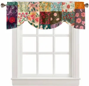 Tie Up Valance Curtains Vintage Flowers Rectangular Stitching Spring Kitchen Valance for Window Living Room 54x18 Inch Light Filtering Adjustable Tie-up Shade Rod Pocket Window Valance 1 Panel