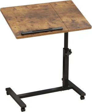 TigerDad Brown T-Shape Overbed Table with Wheels, Adjustable Tiltable Laptop Stand Desk, 15.7x13.7x23.6 inches, 22 lbs Load Capacity
