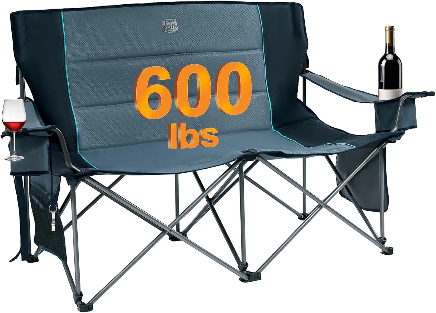 TIMBER RIDGE Oversized Double Camping Chairs Camping Couch, 2 Person Camping Loveseat Double Folding Camp Chair with Wine Glass Holder, Portable Chair for Outdoor, Lawn Chairs, Indoor, Supports 600LBS