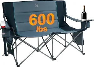 TIMBER RIDGE Oversized Double Camping Chairs Camping Couch, 2 Person Camping Loveseat Double Folding Camp Chair with Wine Glass Holder, Portable Chair for Outdoor, Lawn Chairs, Indoor, Supports 600LBS