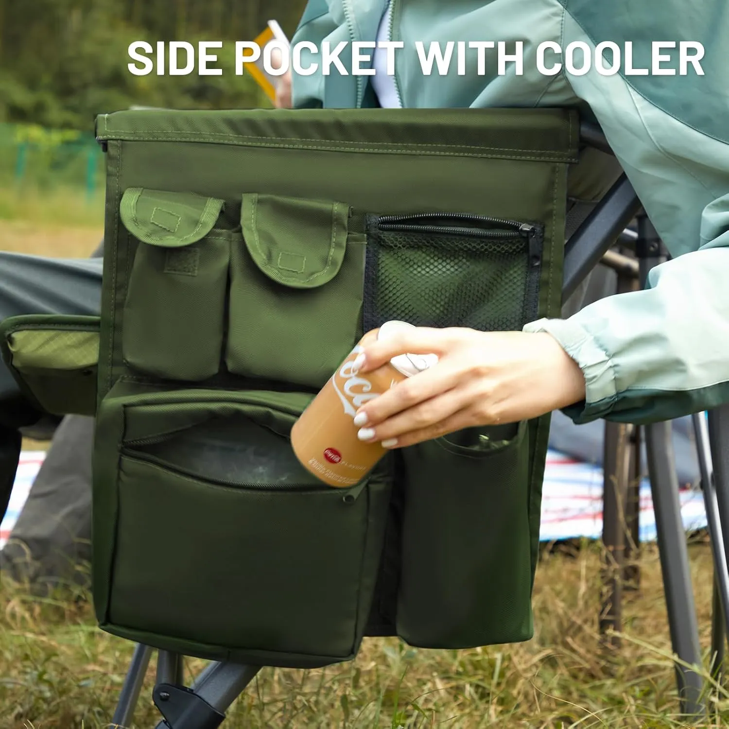 TIMBER RIDGE Oversized Folding Camping Chair High Back Heavy Duty for Adults Support up to 500lbs with Cup Holder, Side Pocket Cooler Bag