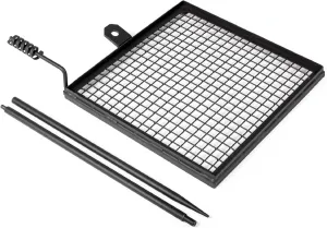 TITAN GREAT OUTDOORS Ash & Ember Adjustable Swivel Grill, Steel Mesh Wire Cooking Grate with Spike Pole, Open Fire Portable BBQ Camping Gear