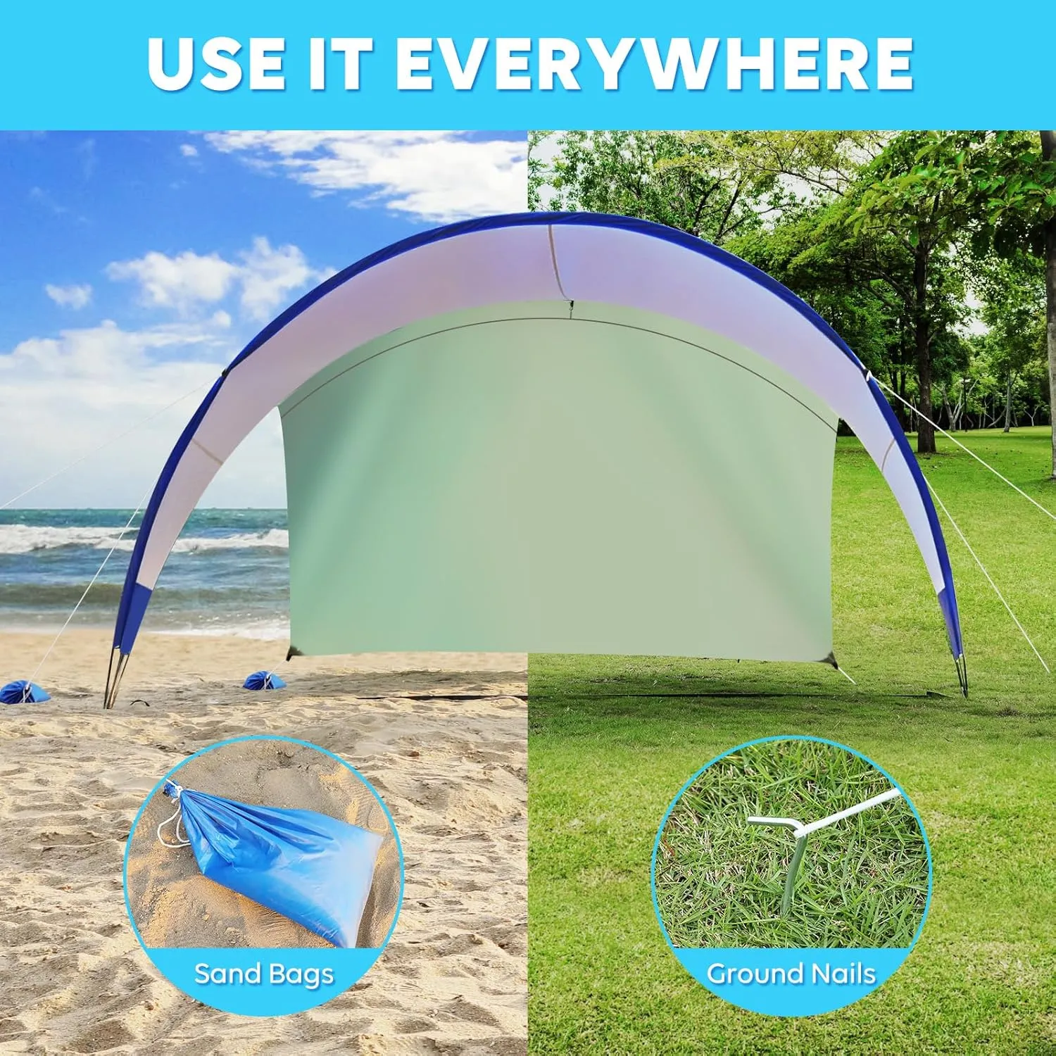 TOBTOS UPF 50  Pop Up Beach Tent, Easy Set Up Beach Umbrella, Sun Shelter for 2-3 People UV Protection Portable Sunshade, Baby Canopy Cabana, Lightweight with Carry Bag