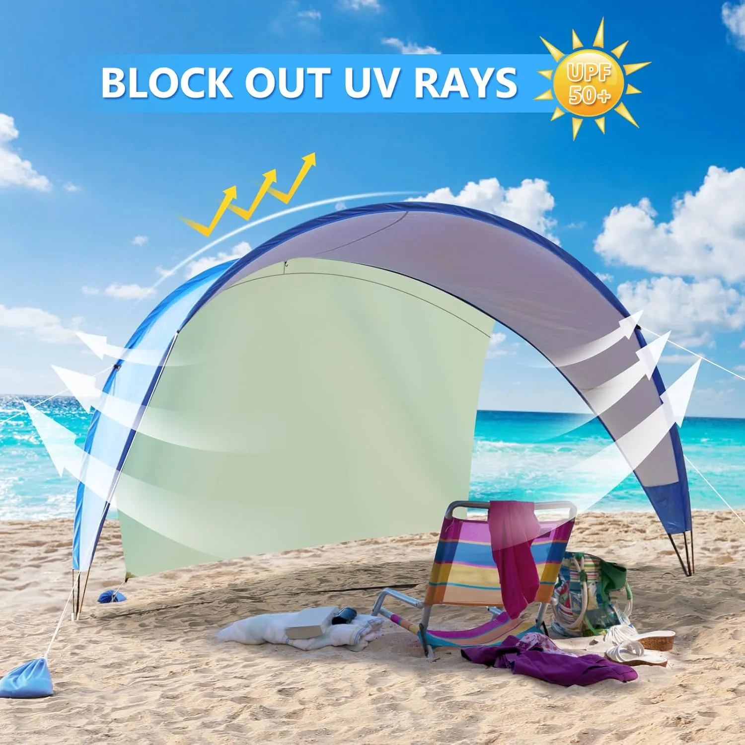 TOBTOS UPF 50  Pop Up Beach Tent, Easy Set Up Beach Umbrella, Sun Shelter for 2-3 People UV Protection Portable Sunshade, Baby Canopy Cabana, Lightweight with Carry Bag