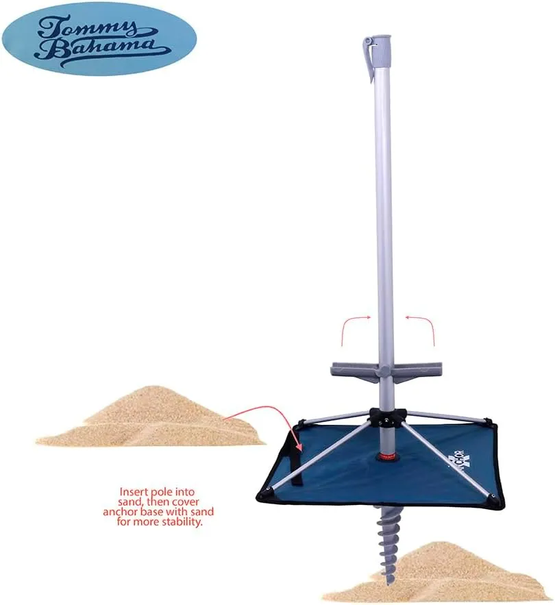 Tommy Bahama 7 ft Fiberglass Beach Umbrella for Sand with Integrated Anchor
