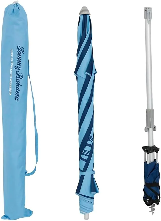 Tommy Bahama 7 ft Fiberglass Beach Umbrella for Sand with Integrated Anchor
