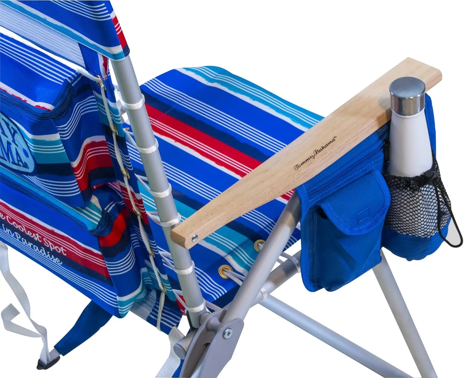 Tommy Bahama Hi-Boy 17" Seat Height 4-Position Lace-Up Suspension Folding Beach Backpack Chair, 1-Pack, Red and Blue Stripe
