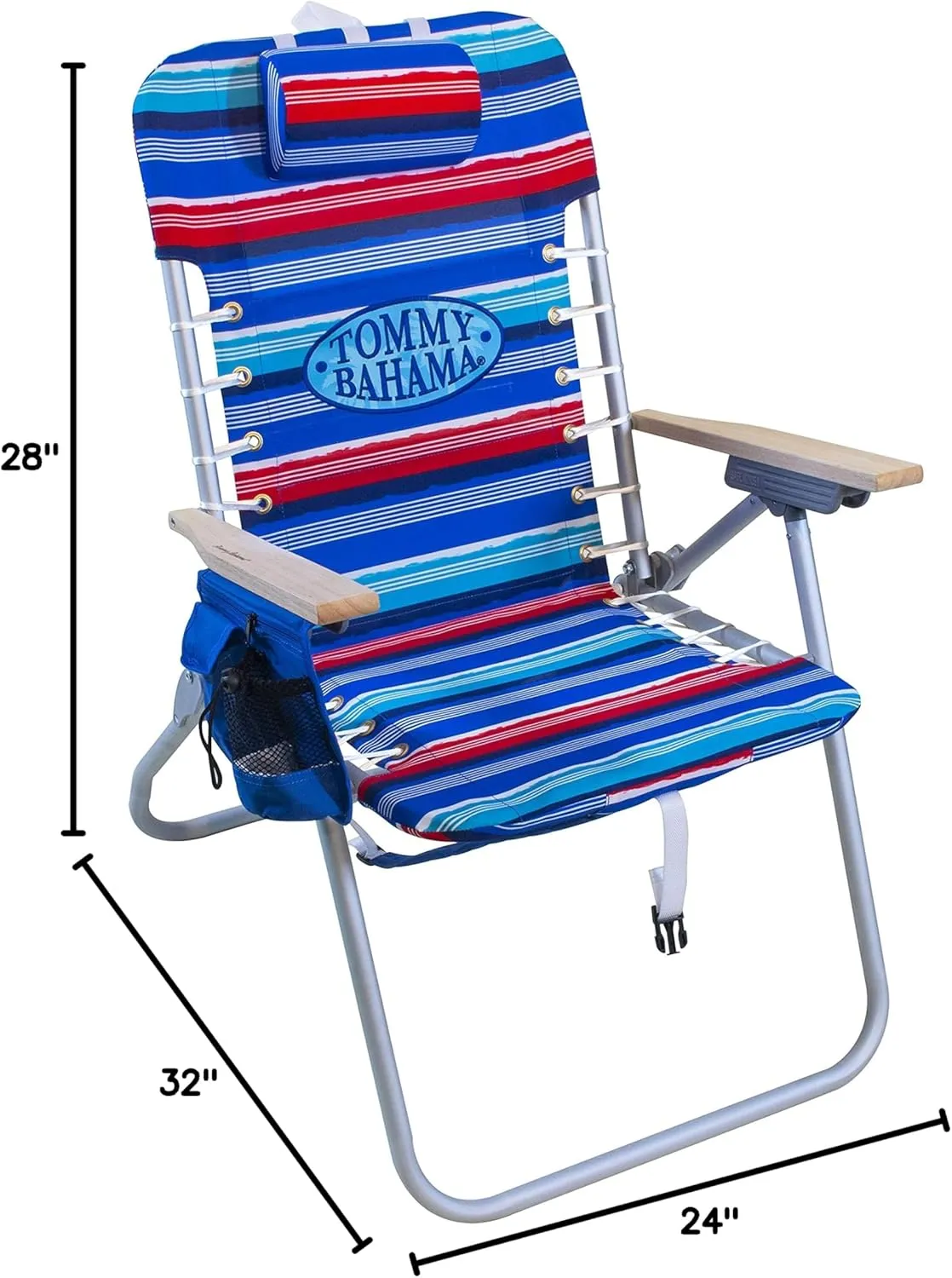 Tommy Bahama Hi-Boy 17" Seat Height 4-Position Lace-Up Suspension Folding Beach Backpack Chair, 1-Pack, Red and Blue Stripe