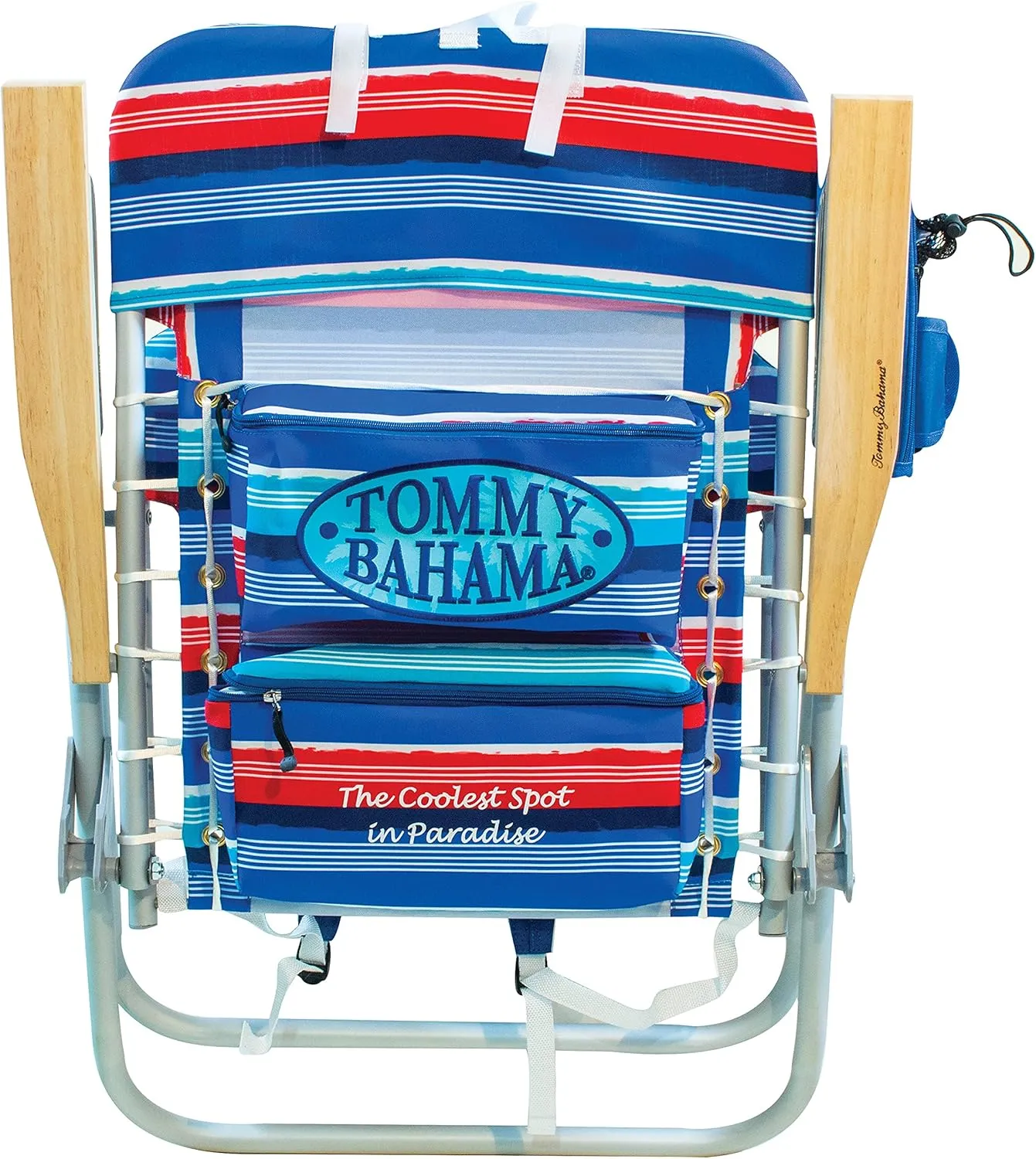 Tommy Bahama Hi-Boy 17" Seat Height 4-Position Lace-Up Suspension Folding Beach Backpack Chair, 1-Pack, Red and Blue Stripe