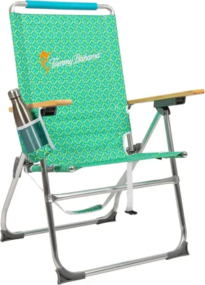 Tommy Bahama Hi-Boy 7-Position Folding Beach Chair with Cup Holder and Zippered Storage Pouch, Tall Portable Reclining Outdoor Chair with 17" High Seat, Green