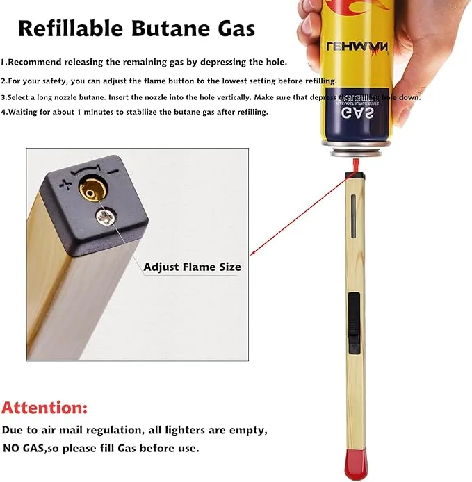 Torch Lighter, 4 Pack of Soft Flame Lighter Butane Refillable Gas with Visible Fuel, 8.1-inch Adjustable Flame Cool Lighter for Candle, Campfire, Kitchen,Grill, Camping, Barbecue (Without Butane)