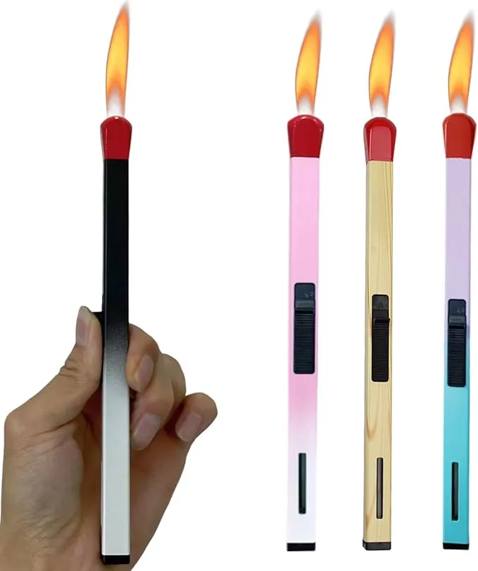 Torch Lighter, 4 Pack of Soft Flame Lighter Butane Refillable Gas with Visible Fuel, 8.1-inch Adjustable Flame Cool Lighter for Candle, Campfire, Kitchen,Grill, Camping, Barbecue (Without Butane)
