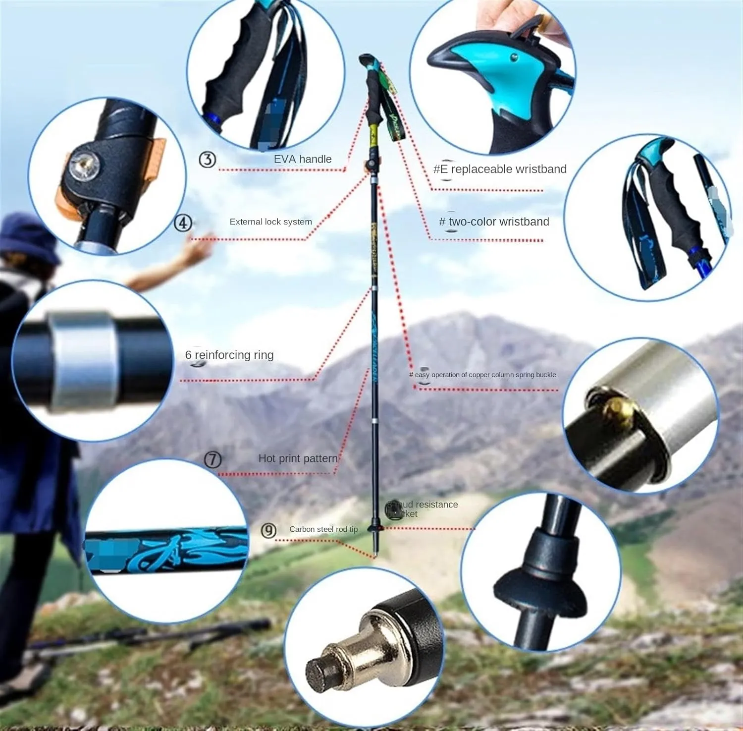Travel Trekking Pole Lightweight Portable Trekking Poles Foldable Adjustable Hiking Poles with Soft Non-Slip Handle Outdoor Activities(Blue)