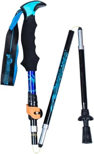 Travel Trekking Pole Lightweight Portable Trekking Poles Foldable Adjustable Hiking Poles with Soft Non-Slip Handle Outdoor Activities(Blue)