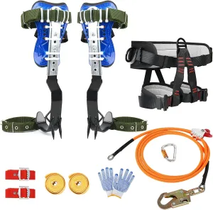 Tree Climbing Spike, Climbing Gear Step with Wire-Core Flip Line Kit and Climbing Seat Belt, Adjustable Tree Climbing Gear for Outdoor Jungle Survival Fruit Picking