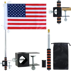 Tugaizi American Boat Flag Pole Kit, Floating Boat Flag 12 x 18 Inches with Poles and Mount, Water Ski Flag Boating Tow Flag for Tubing, Wakeboarding, Watersports