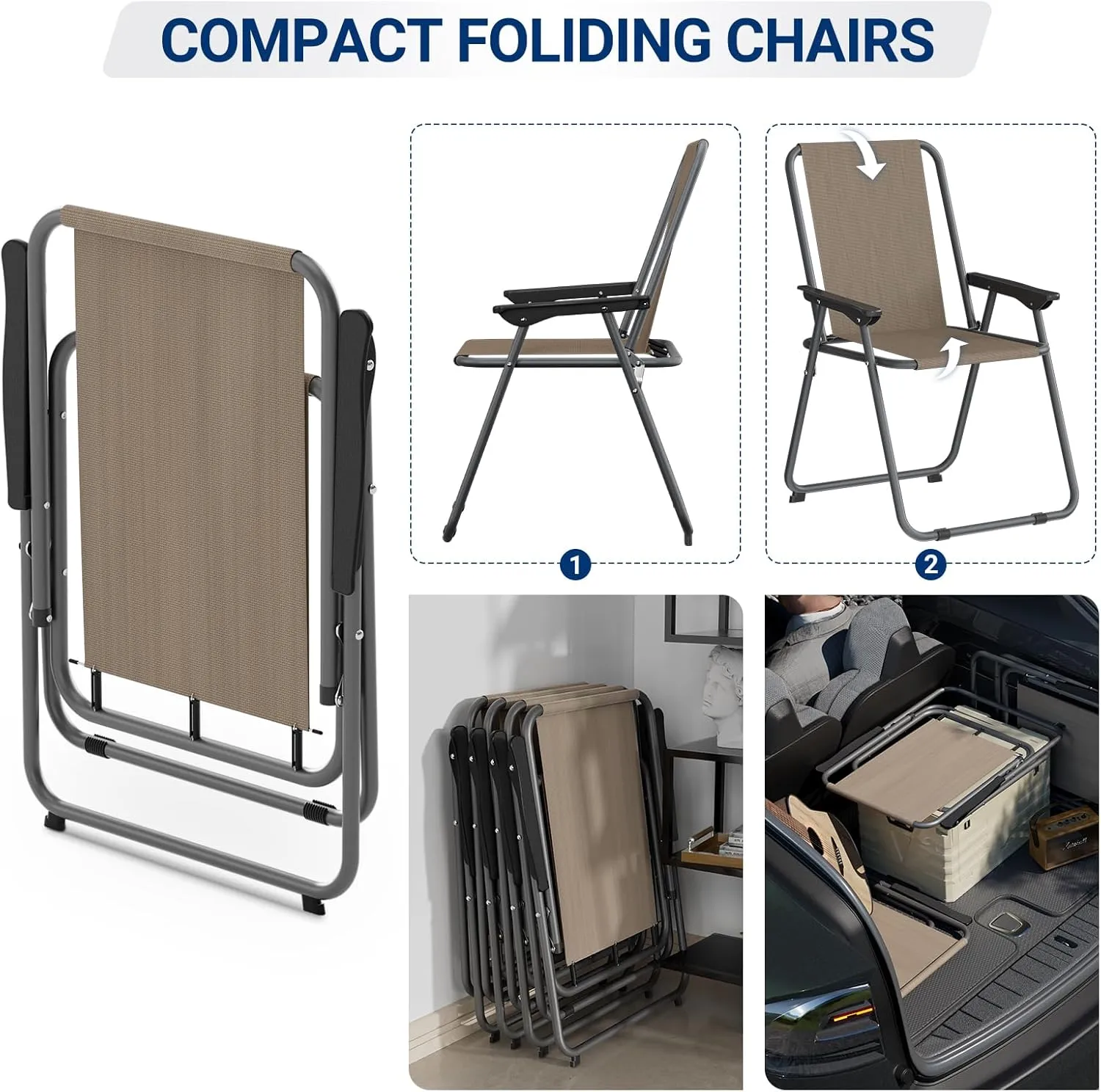 UDPATIO Patio Dining Chair Set of 4, Folding Patio Chair with Compact Folded Size, Sturdy Steel Frame and Weather-Resistant Textilene Fabric, Weights only 5.7lbs, Support up to 220lbs, Brown