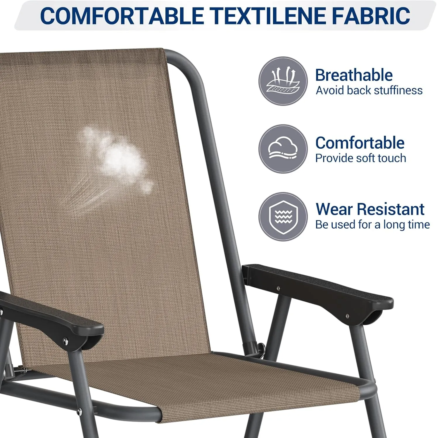 UDPATIO Patio Dining Chair Set of 4, Folding Patio Chair with Compact Folded Size, Sturdy Steel Frame and Weather-Resistant Textilene Fabric, Weights only 5.7lbs, Support up to 220lbs, Brown
