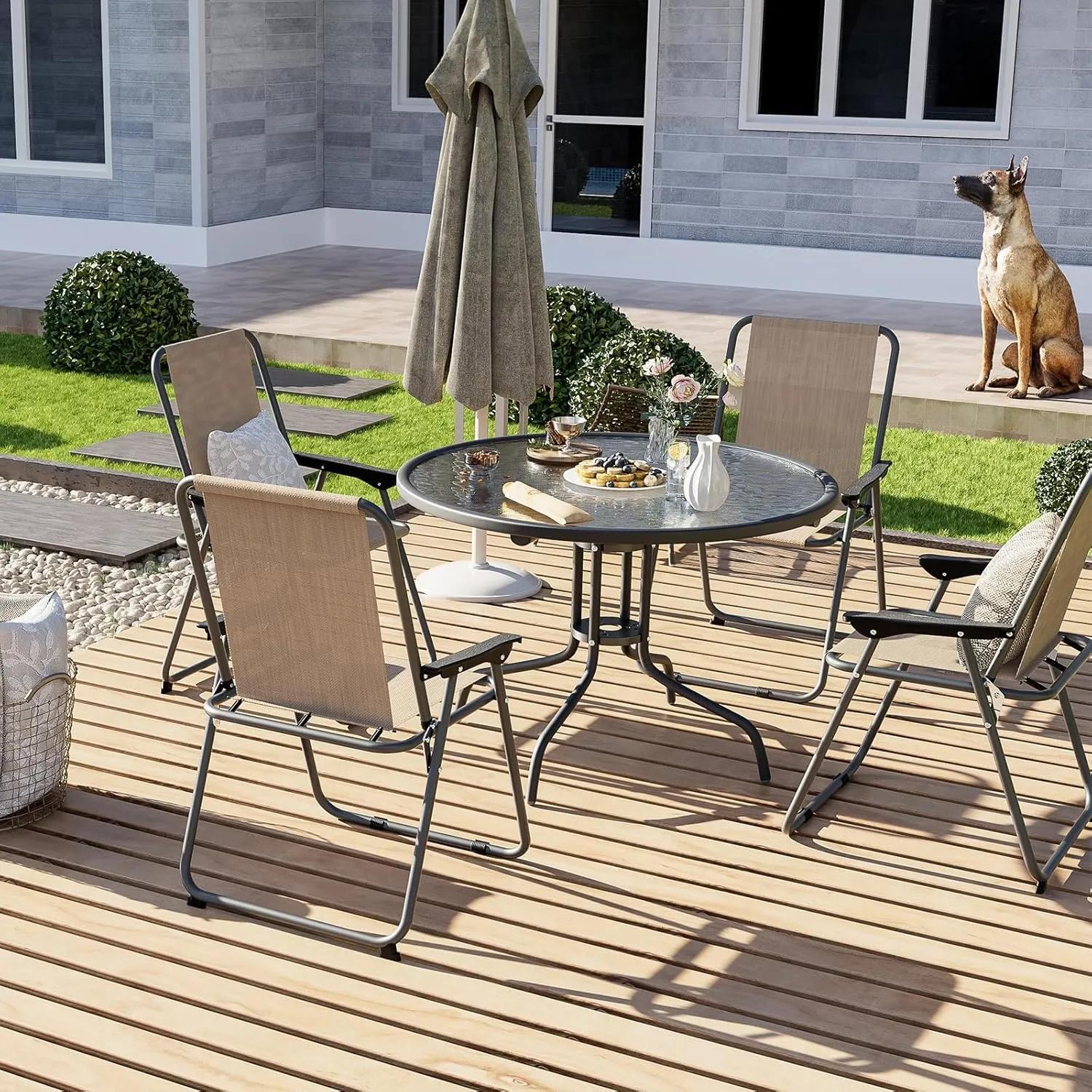 UDPATIO Patio Dining Chair Set of 4, Folding Patio Chair with Compact Folded Size, Sturdy Steel Frame and Weather-Resistant Textilene Fabric, Weights only 5.7lbs, Support up to 220lbs, Brown