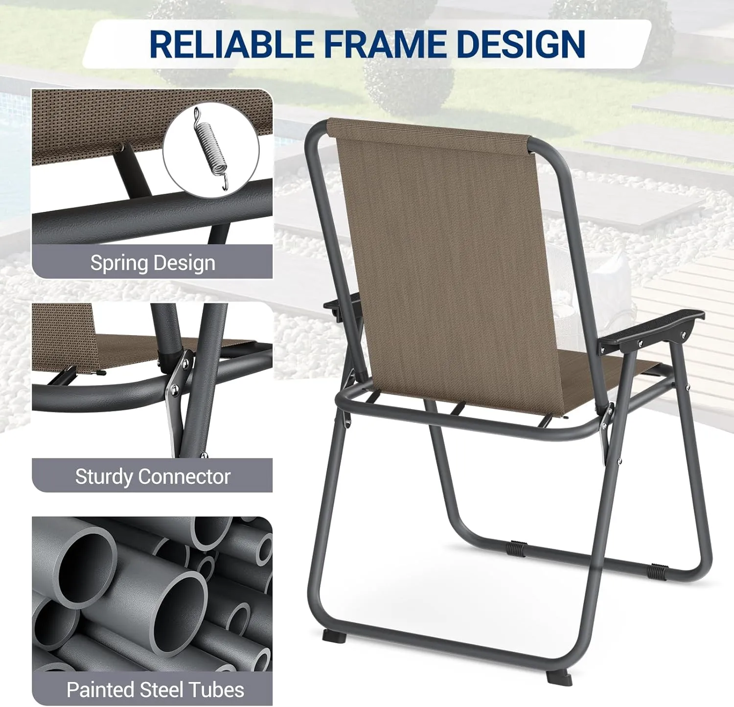 UDPATIO Patio Dining Chair Set of 4, Folding Patio Chair with Compact Folded Size, Sturdy Steel Frame and Weather-Resistant Textilene Fabric, Weights only 5.7lbs, Support up to 220lbs, Brown