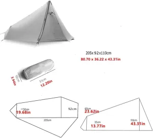 Ultralight Tent Backpacking 1 Person 3-Season Camping Shelter Waterproof Hiking for Camping, Lightweight Scouts, Trekker NO Trekking Poles