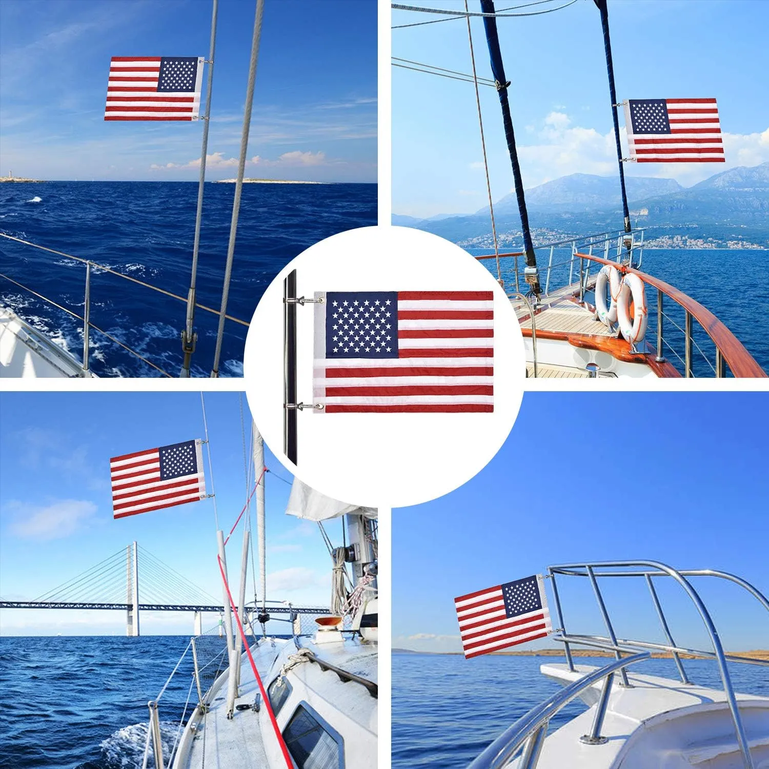 Universal Boat Flag Marine with 4 Boat Flag Pole Kits USA Flag with 50 Embroidered Stars American Boat Flag