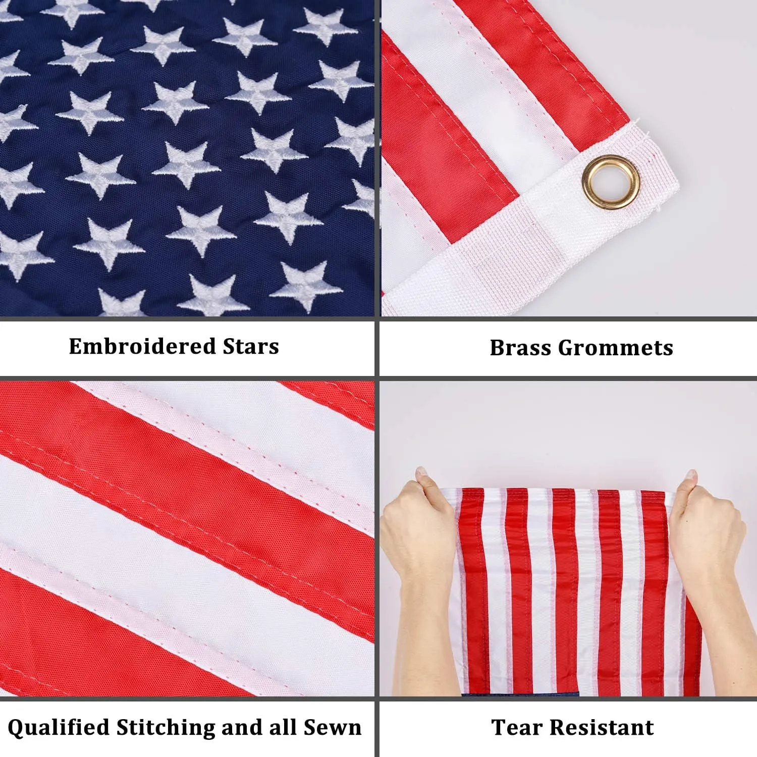 Universal Boat Flag Marine with 4 Boat Flag Pole Kits USA Flag with 50 Embroidered Stars American Boat Flag