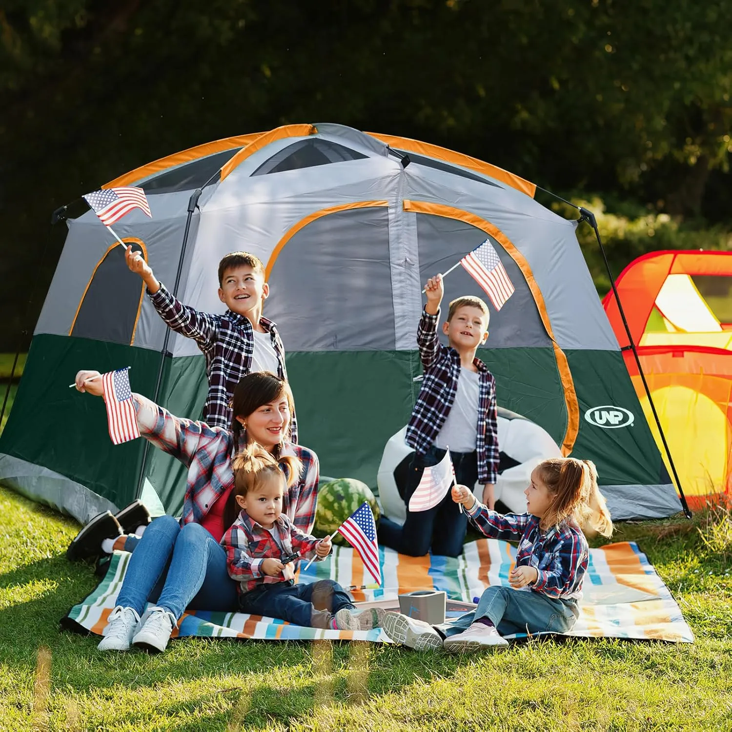 UNP Tents 6 Person Waterproof Windproof Easy Setup,Double Layer Family Camping Tent with 1 Mesh Door & 5 Large Mesh Windows -10'X9'X78in(H)