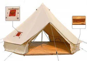 UNSTRENGH Large Beige Luxury 4-Season Camping Cotton Canvas Bell Tent Double Doors Camping Hunting Tent with Stove Jack Hole, Cable Hole