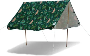 UPF 50  Portable Beach Canopy Tent Set - 3-Step Assembly, Jungala Print - Includes Bag, Poles, Stakes & Hammer - Ideal Sun Shade for Beach, Easy and Convenient