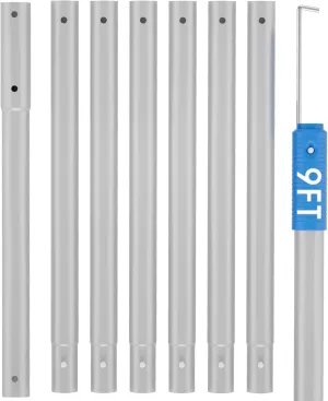 Upgraded Pool Pole 9 Ft Long with Hidden Hook Retriever Aluminum Extended Poles for Skimmer Net Brush and Vacuum Head, Standard Size 1-1/4’’ Dia.