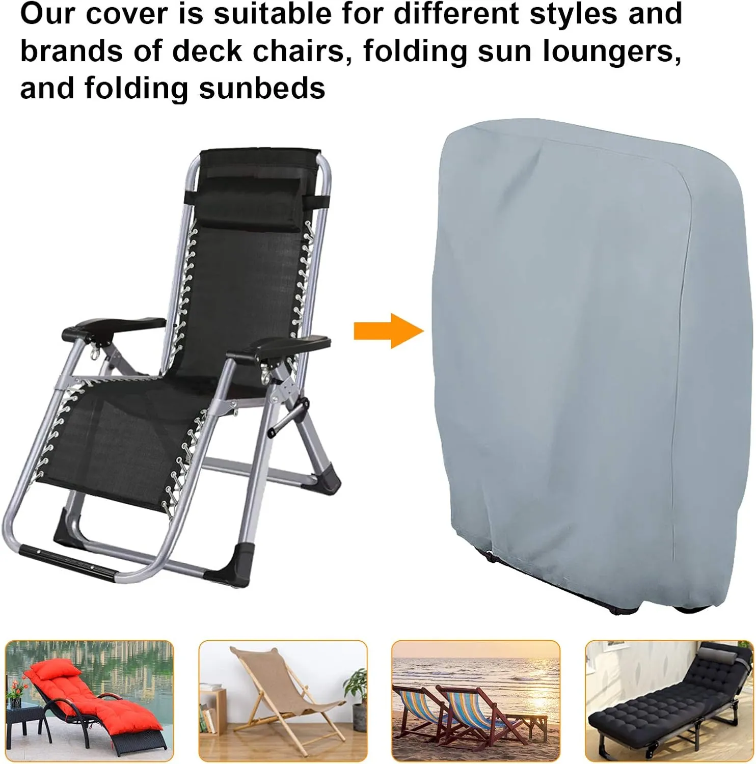 Uranshin Outdoor Folding Chair Covers 2PCS, Zero Gravity Chair Covers Waterproof, Sturdy Folding Patio Chair Covers with Storage Bag, Outdoor Chair Covers All Weather, 28" W x 13" D x 43" H, Grey