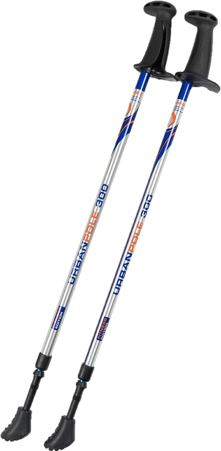 Urban Poling Urban Poles Series 300 – Fitness Edition, Blue & Silver, 1 Pair – for Users 4'2"–6'2" – Lightweight, Aluminum Nordic Walking Sticks – Collapsible & Adjustable Hiking Gear – Ergonomic