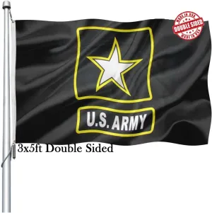 US Army Flag 3x5 Outdoor Double Sided - Heavy Duty United States Military Flag - American Black Star Banner With 2 Brass Grommets 4 Rows Stitched