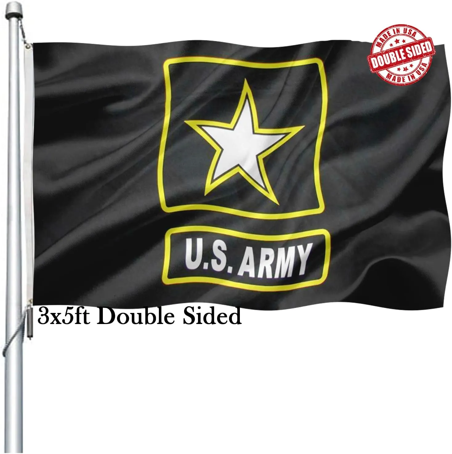 US Army Flag 3x5 Outdoor Double Sided - Heavy Duty United States Military Flag - American Black Star Banner With 2 Brass Grommets 4 Rows Stitched