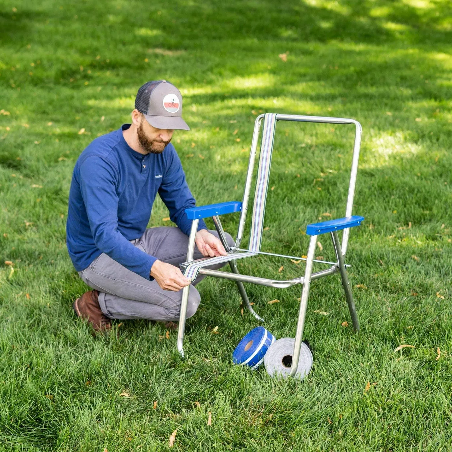 USA Chair Replacement Lawn Chair Webbing Kit - UV-Resistant Straps Made with Durable Polypropylene. (2 1/4" x 150', Solid Silver)