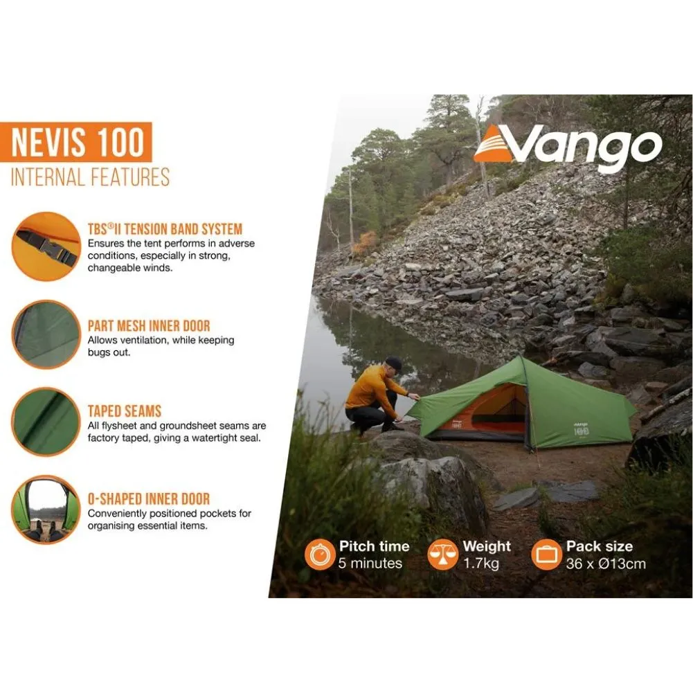 Vango Nevis 100 Tent - 1 Person Trekking Tent (Pamir Green)