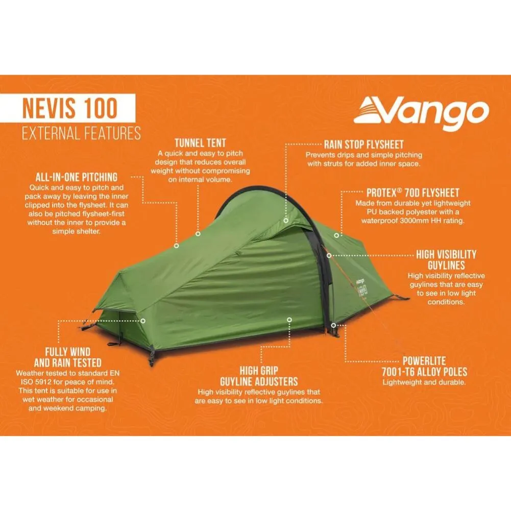 Vango Nevis 100 Tent - 1 Person Trekking Tent (Pamir Green)