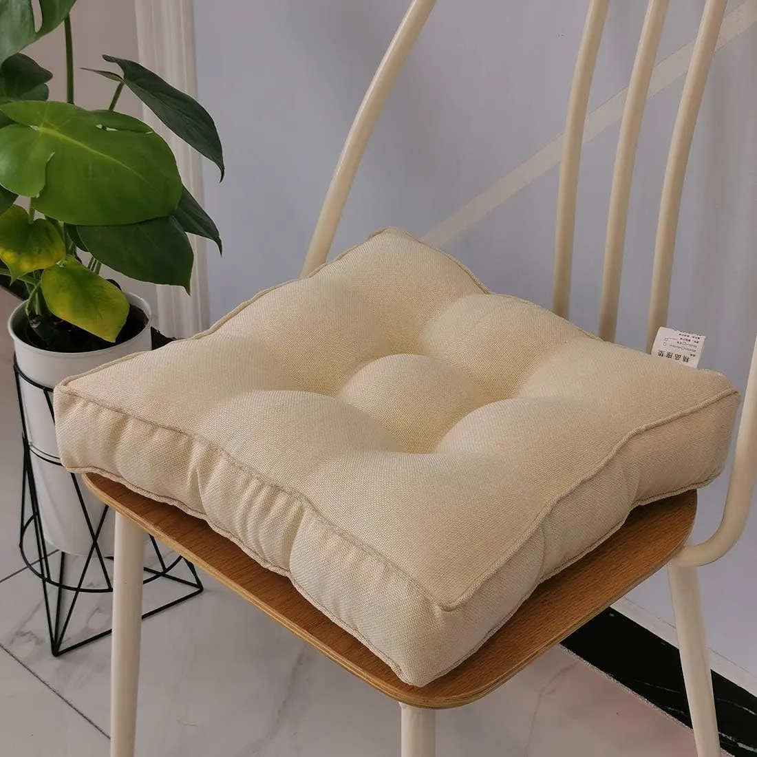 vctops Faux Linen Square Padded Chair Seat Cushion,Soft Solid Chair Pads,Comfortable Sitting for Office,Home or Car 20"x20" Beige White