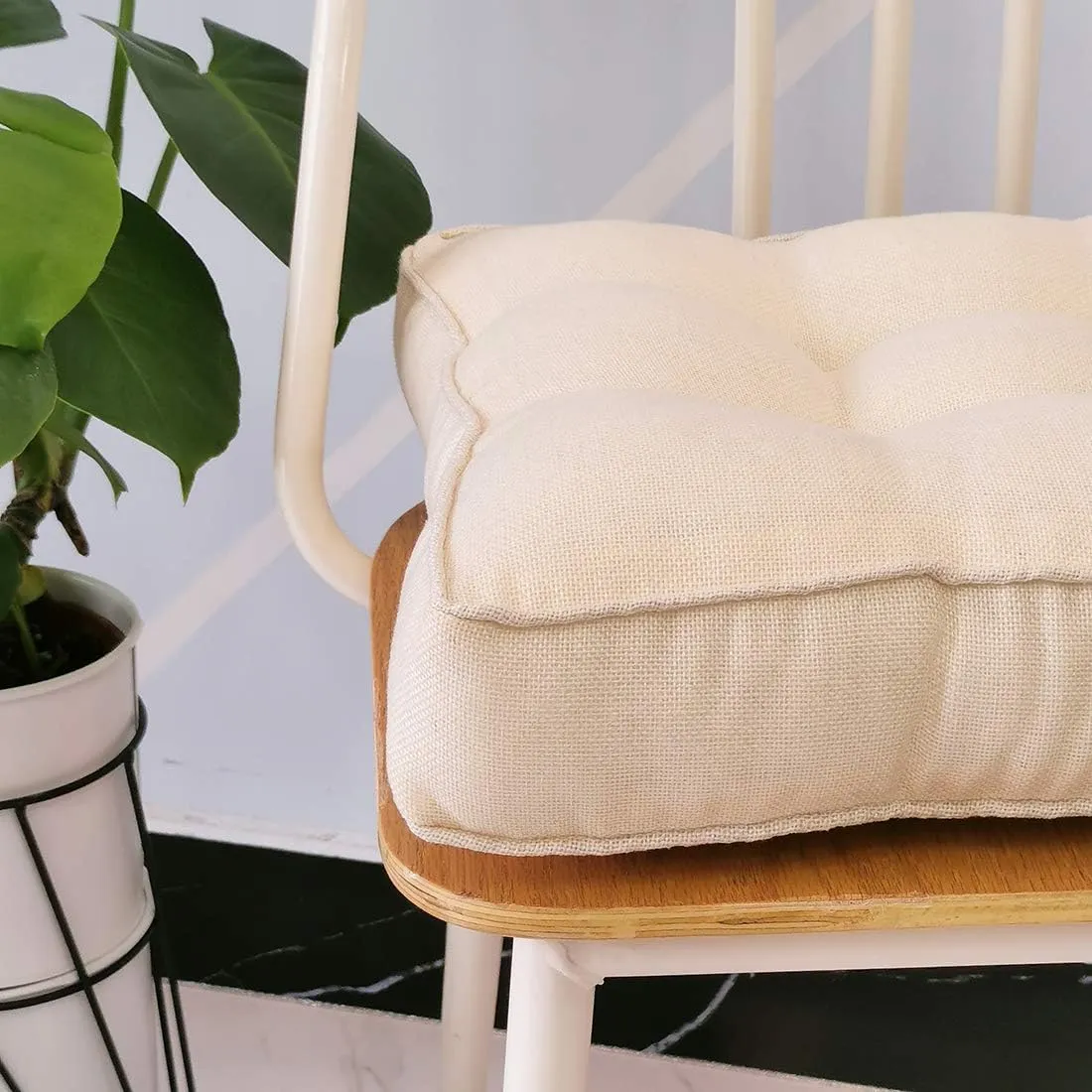 vctops Faux Linen Square Padded Chair Seat Cushion,Soft Solid Chair Pads,Comfortable Sitting for Office,Home or Car 20"x20" Beige White