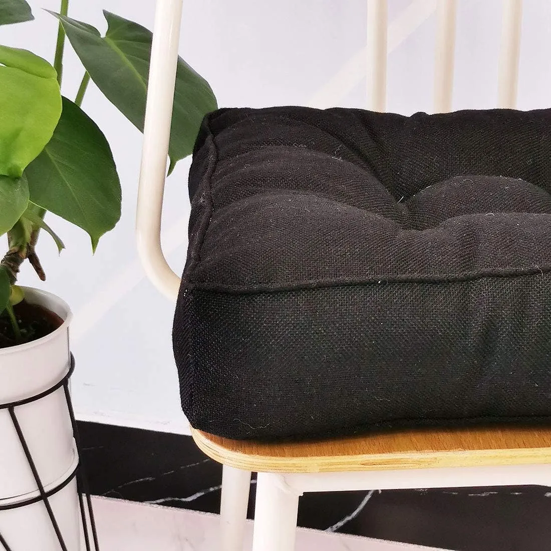 vctops Faux Linen Square Padded Chair Seat Cushion,Soft Solid Chair Pads,Comfortable Sitting for Office,Home or Car 20"x20" Black
