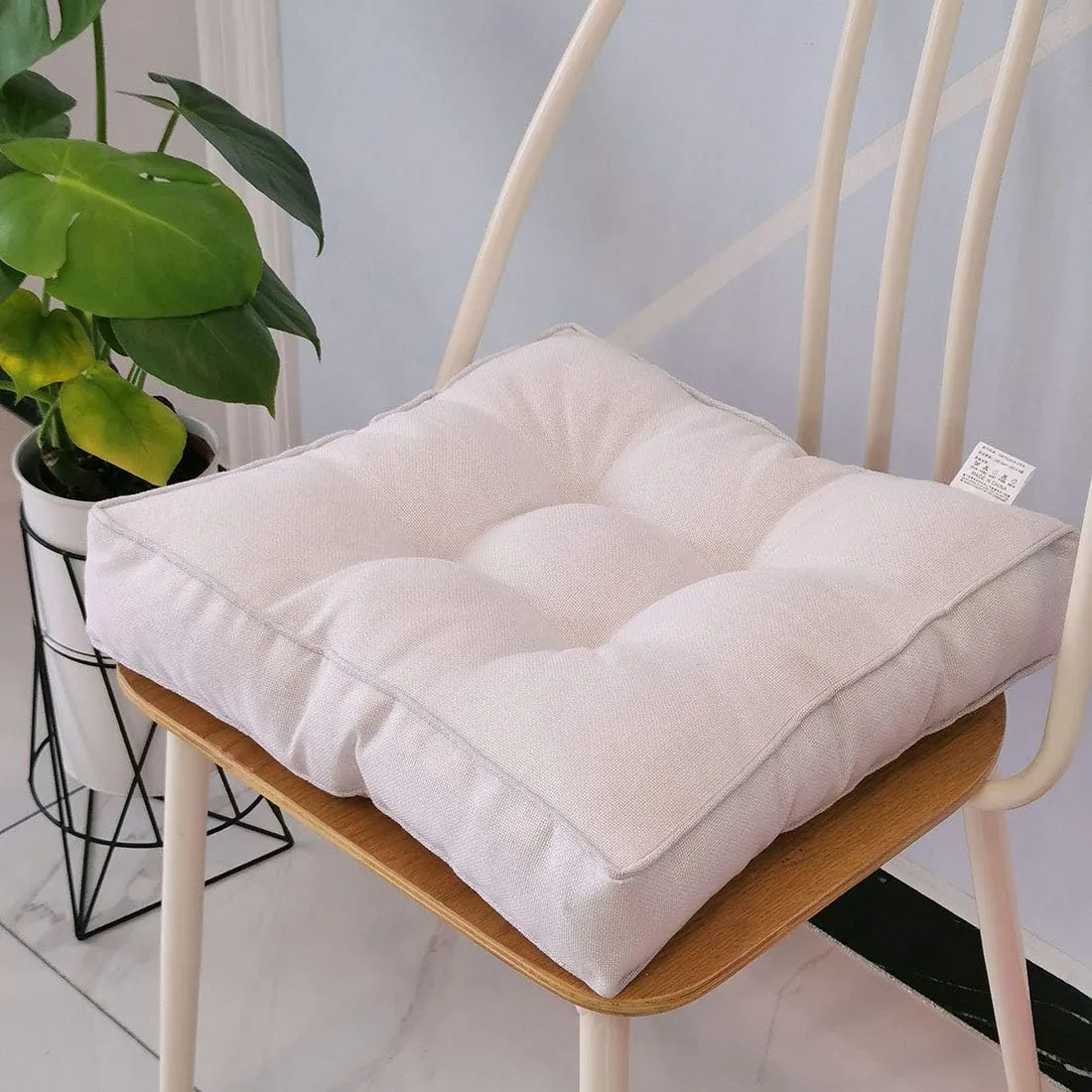 vctops Faux Linen Square Padded Chair Seat Cushion,Soft Solid Chair Pads,Comfortable Sitting for Office,Home or Car 20"x20" White