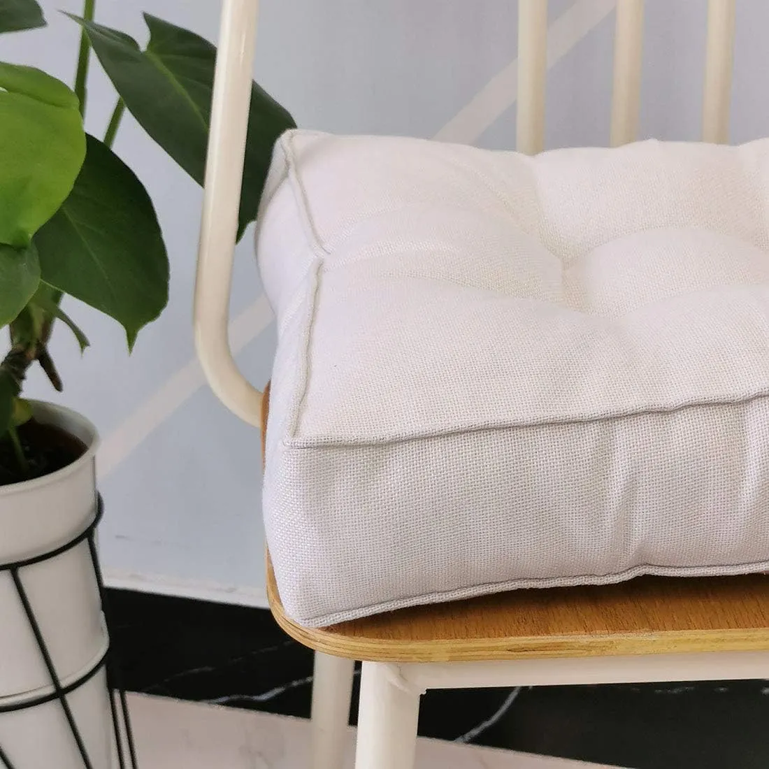 vctops Faux Linen Square Padded Chair Seat Cushion,Soft Solid Chair Pads,Comfortable Sitting for Office,Home or Car 20"x20" White