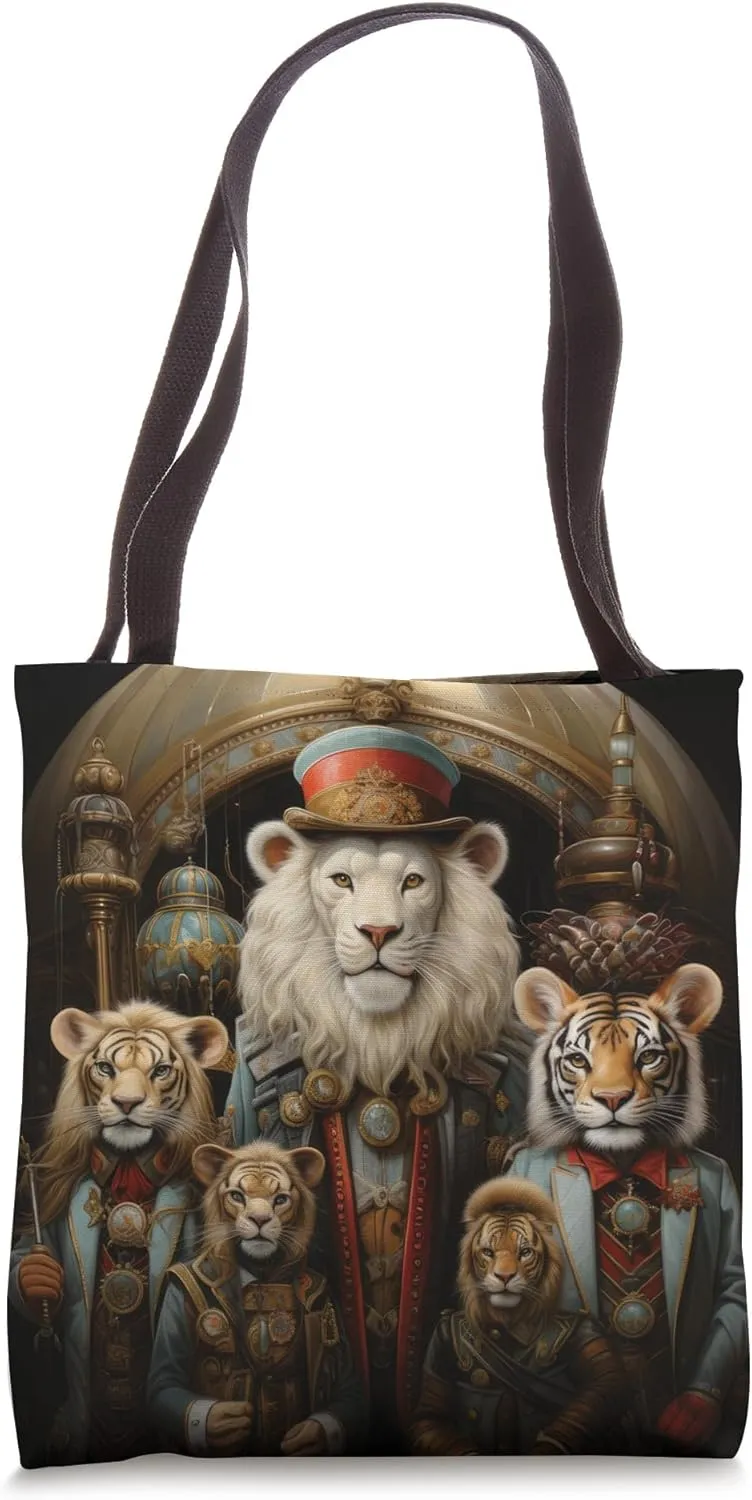 Victorian Circus - Dark Majestic Lion, Tiger & Liger Family Tote Bag
