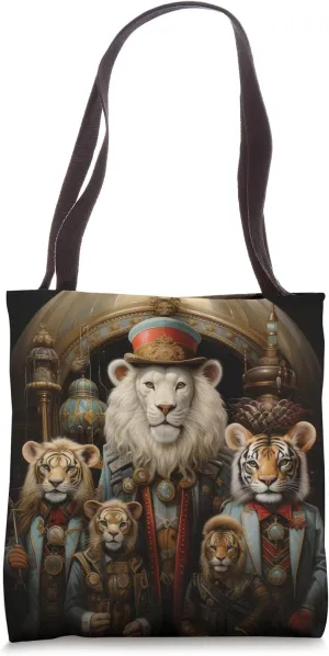 Victorian Circus - Dark Majestic Lion, Tiger & Liger Family Tote Bag