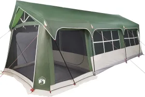 vidaXL 10 Person Outdoor Camping Tent with Zipper Closure and Mosquito Nets UV Resistant Waterproof Polyester Fiberglass Structure Spacious Design for Family Gatherings Green Large Shelter Weather