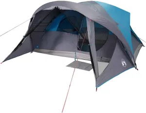 vidaXL 6-Person Cabin Tent - Waterproof Outdoor Family Blue Tent with E-Port, Mesh for Ventilation & Organized Storage Pockets for Camping Adventures