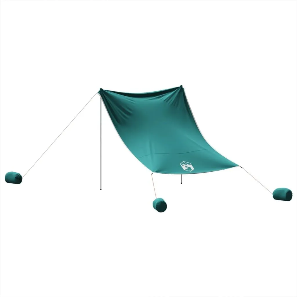 vidaxl Beach Canopy Tent with uv Protection - Outdoor Camping and Beach shelter in Green and Grey - Portable Sunshade for 4 Persons, Polyester & Steel, Includes Sand Anchors